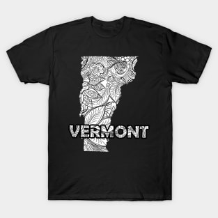 Mandala art map of Vermont with text in white T-Shirt